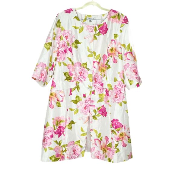 Danillo Woman Floral Textured Satin Long Blazer 3/4 Sleeve Button Up Elegant 20W - Picture 1 of 14
